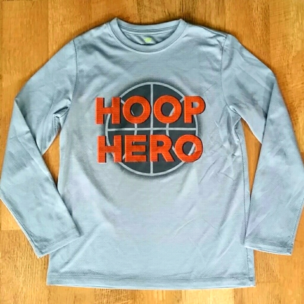 Tek Gear Boys Hoop Hero Gray Basketball Long Sleeve Athletic Shirt Size 10-12